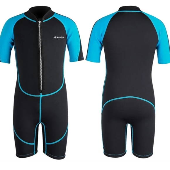 SeaSkin Youth Short Wetsuit - black, blue - Picture 1 of 10
